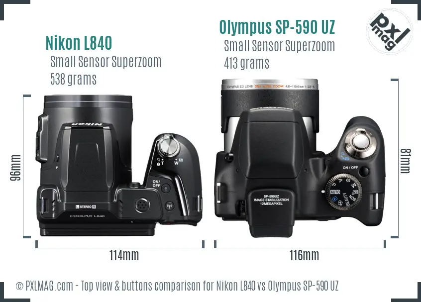 Nikon L840 vs Olympus SP-590 UZ top view buttons comparison