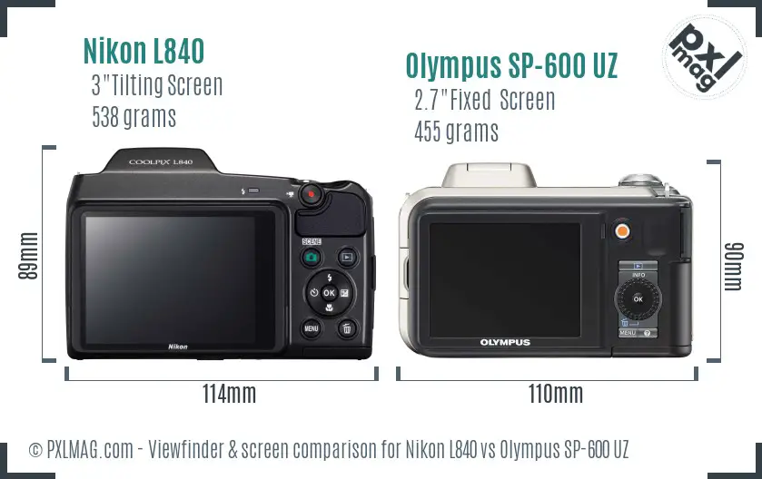 Nikon L840 vs Olympus SP-600 UZ Screen and Viewfinder comparison