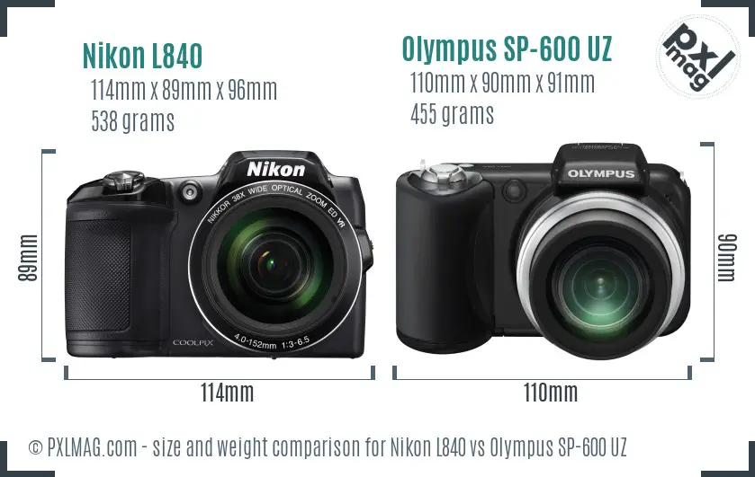 Nikon L840 vs Olympus SP-600 UZ size comparison