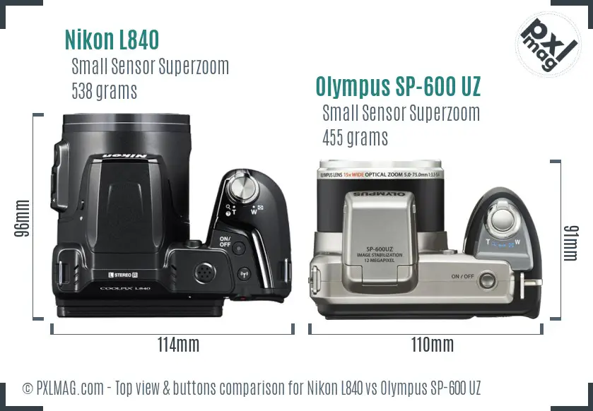 Nikon L840 vs Olympus SP-600 UZ top view buttons comparison