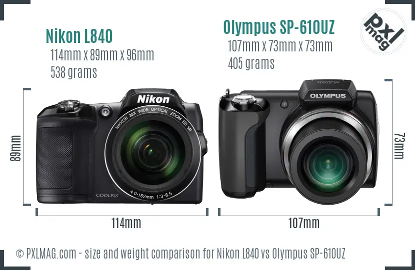 Nikon L840 vs Olympus SP-610UZ size comparison