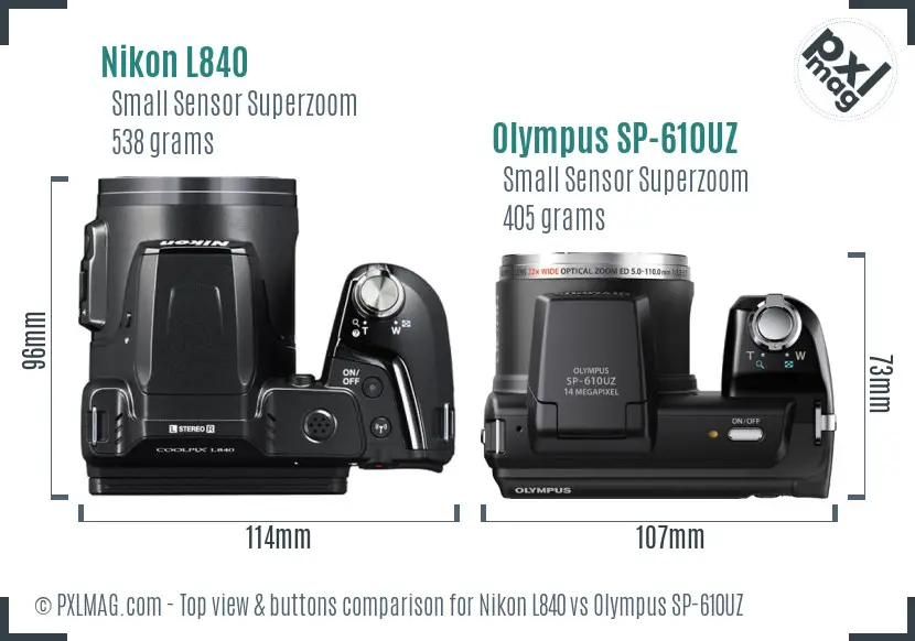 Nikon L840 vs Olympus SP-610UZ top view buttons comparison