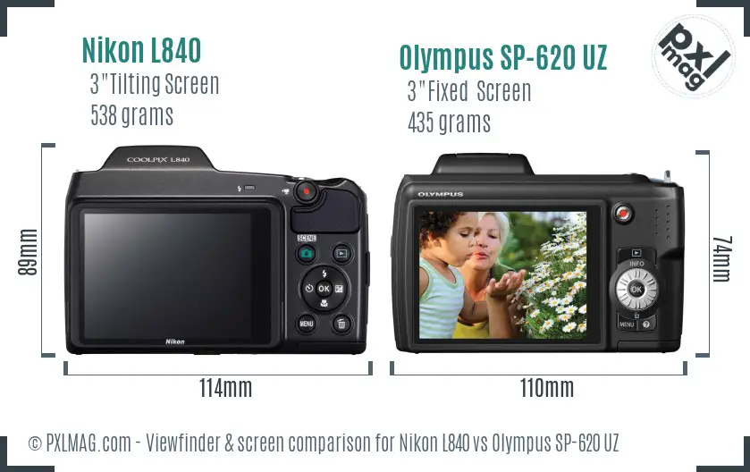 Nikon L840 vs Olympus SP-620 UZ Screen and Viewfinder comparison