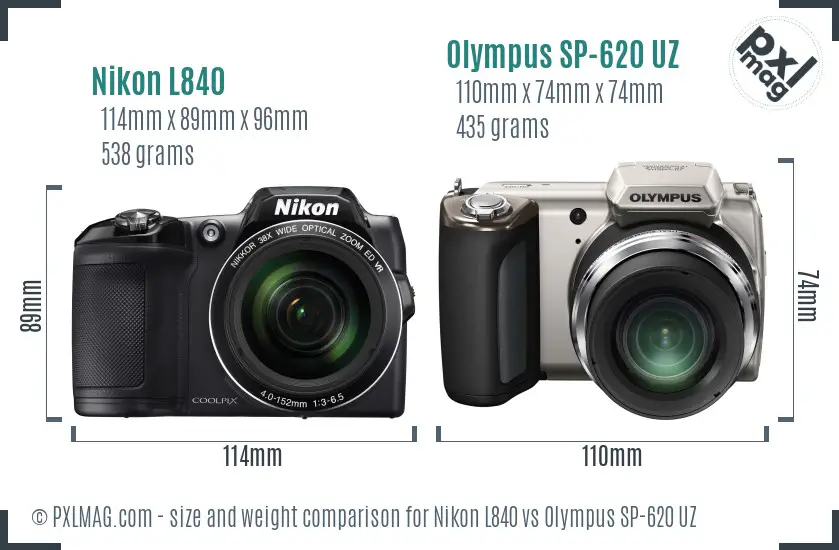 Nikon L840 vs Olympus SP-620 UZ size comparison