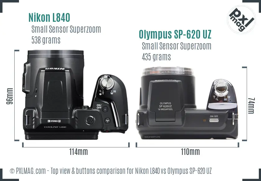 Nikon L840 vs Olympus SP-620 UZ top view buttons comparison