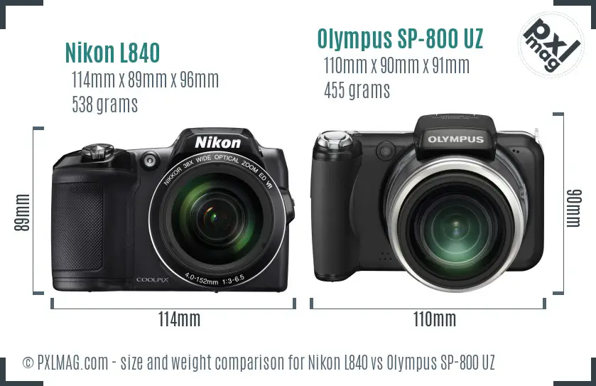 Nikon L840 vs Olympus SP-800 UZ size comparison