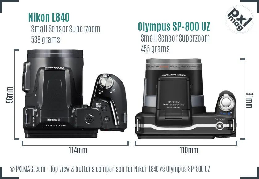 Nikon L840 vs Olympus SP-800 UZ top view buttons comparison