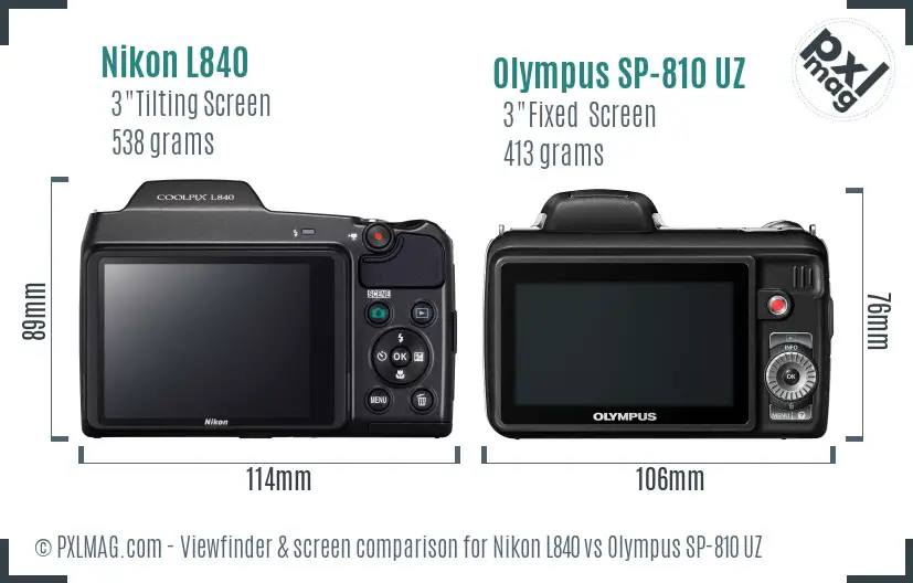 Nikon L840 vs Olympus SP-810 UZ Screen and Viewfinder comparison