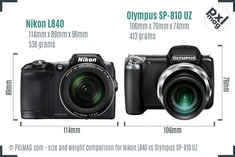 Nikon L840 vs Olympus SP-810 UZ size comparison
