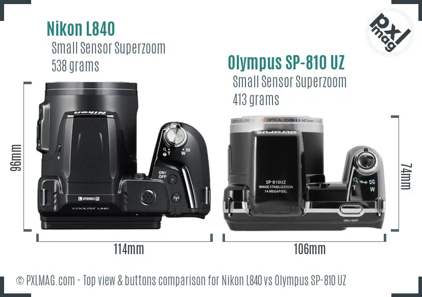 Nikon L840 vs Olympus SP-810 UZ top view buttons comparison