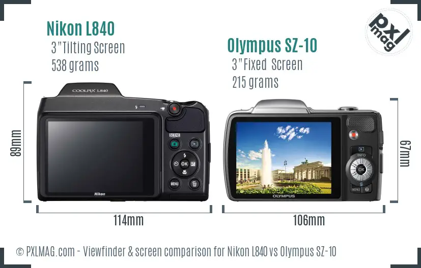 Nikon L840 vs Olympus SZ-10 Screen and Viewfinder comparison