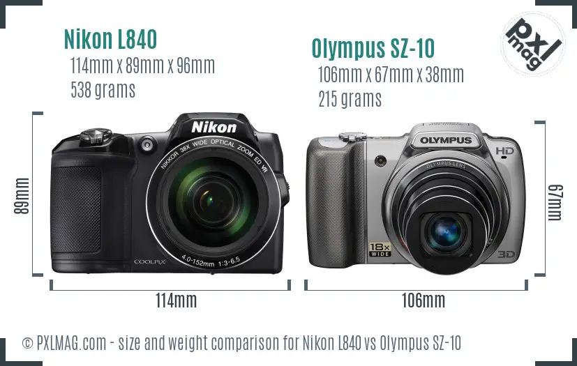 Nikon L840 vs Olympus SZ-10 size comparison