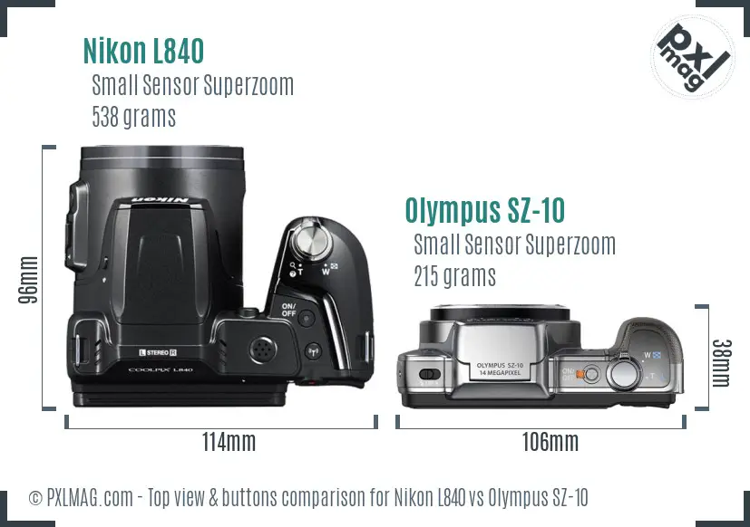 Nikon L840 vs Olympus SZ-10 top view buttons comparison