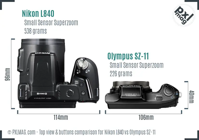 Nikon L840 vs Olympus SZ-11 top view buttons comparison