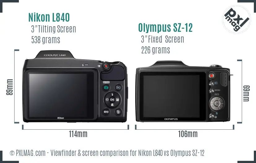 Nikon L840 vs Olympus SZ-12 Screen and Viewfinder comparison