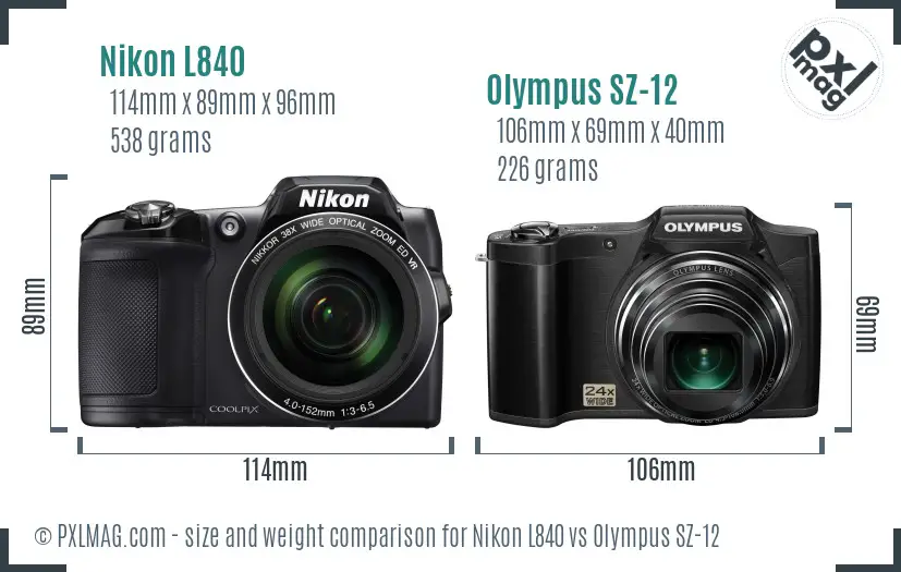Nikon L840 vs Olympus SZ-12 size comparison