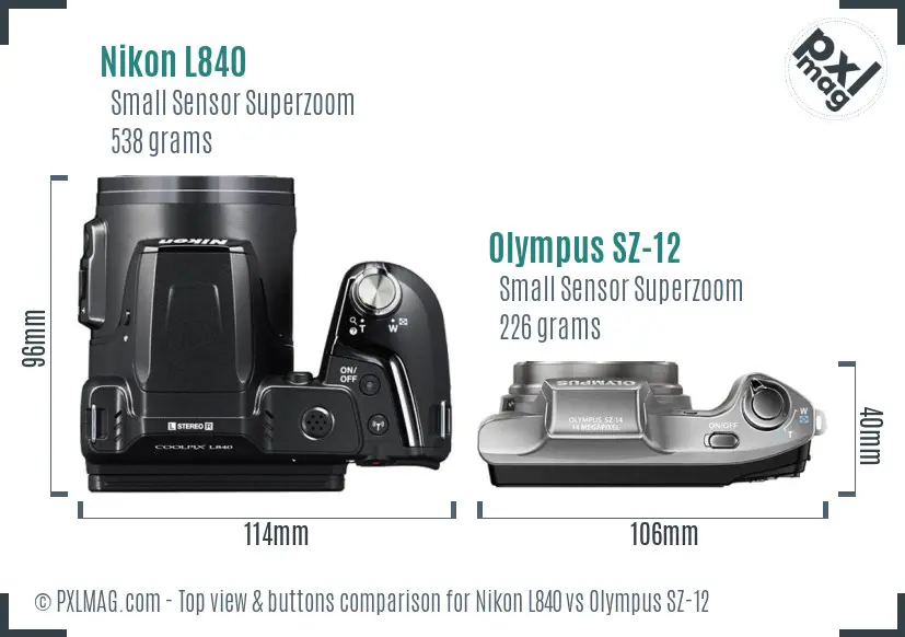 Nikon L840 vs Olympus SZ-12 top view buttons comparison