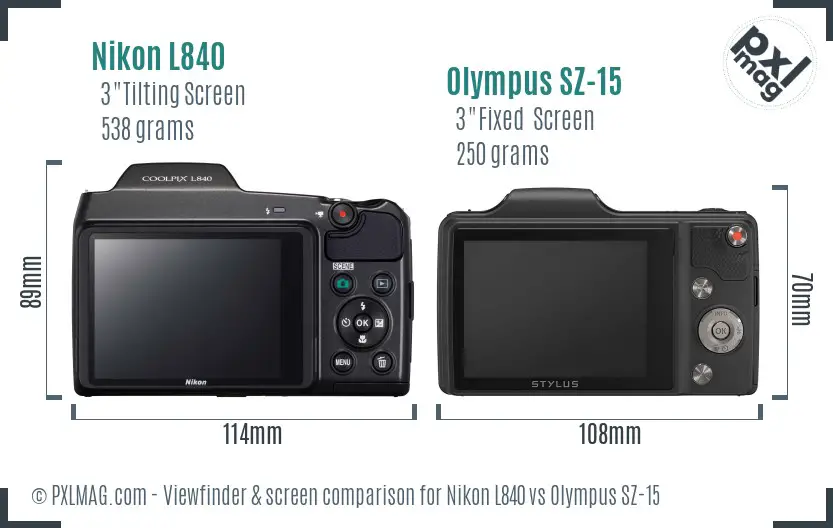 Nikon L840 vs Olympus SZ-15 Screen and Viewfinder comparison