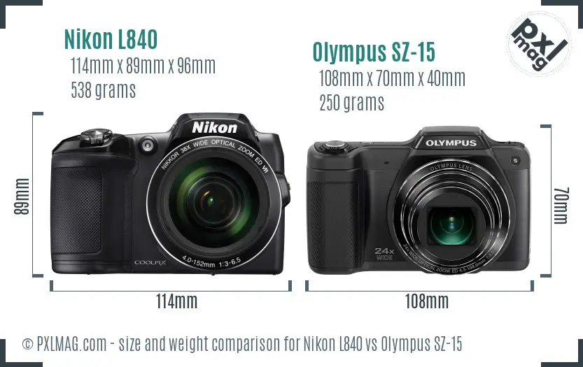 Nikon L840 vs Olympus SZ-15 size comparison