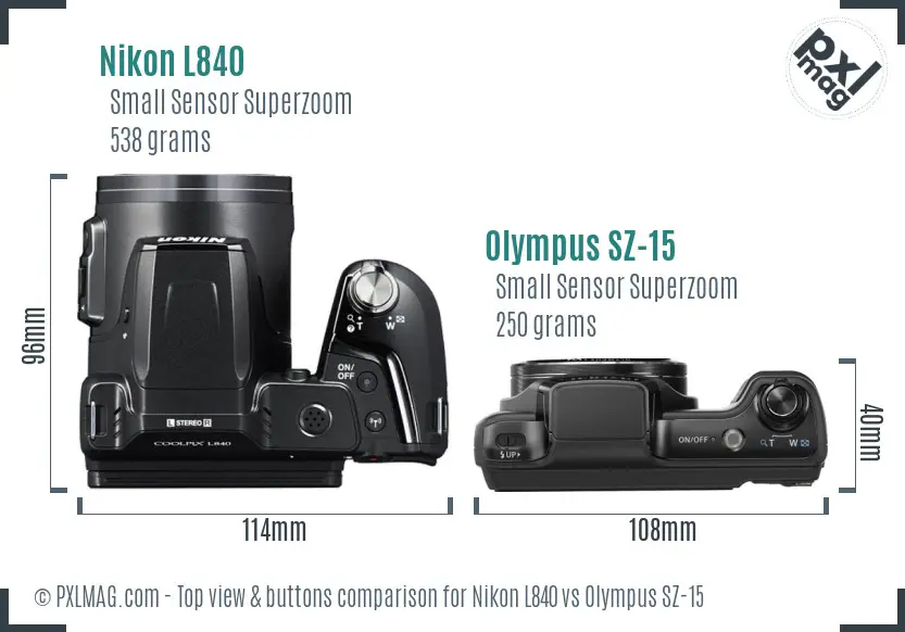 Nikon L840 vs Olympus SZ-15 top view buttons comparison