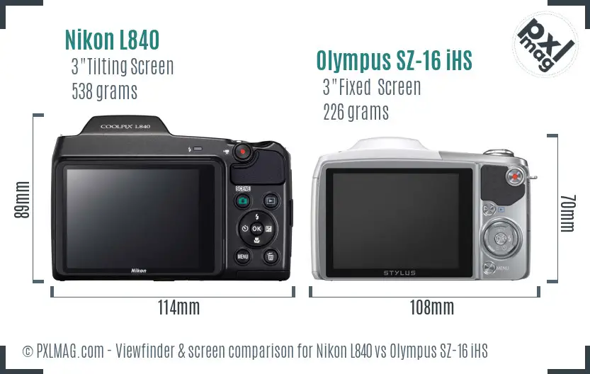 Nikon L840 vs Olympus SZ-16 iHS Screen and Viewfinder comparison
