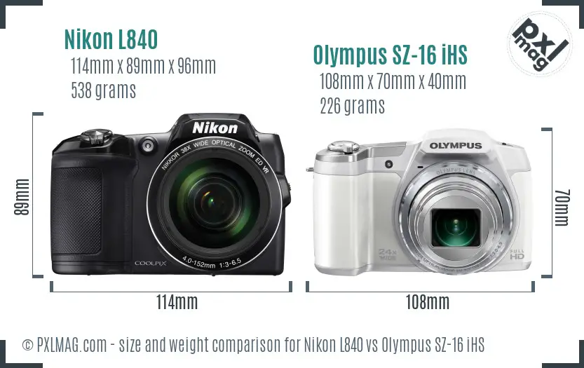 Nikon L840 vs Olympus SZ-16 iHS size comparison