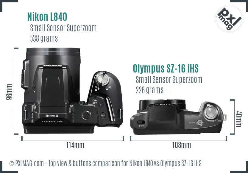 Nikon L840 vs Olympus SZ-16 iHS top view buttons comparison