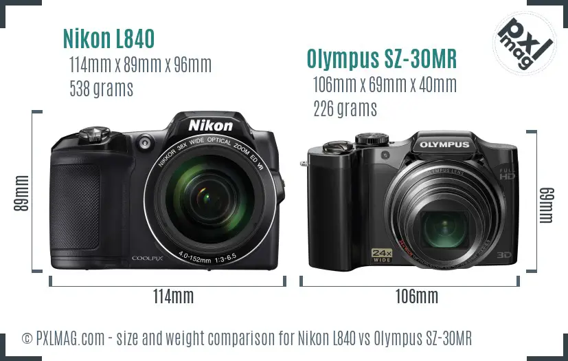 Nikon L840 vs Olympus SZ-30MR size comparison