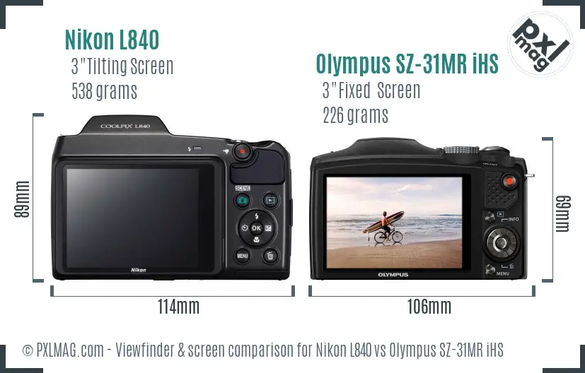 Nikon L840 vs Olympus SZ-31MR iHS Screen and Viewfinder comparison