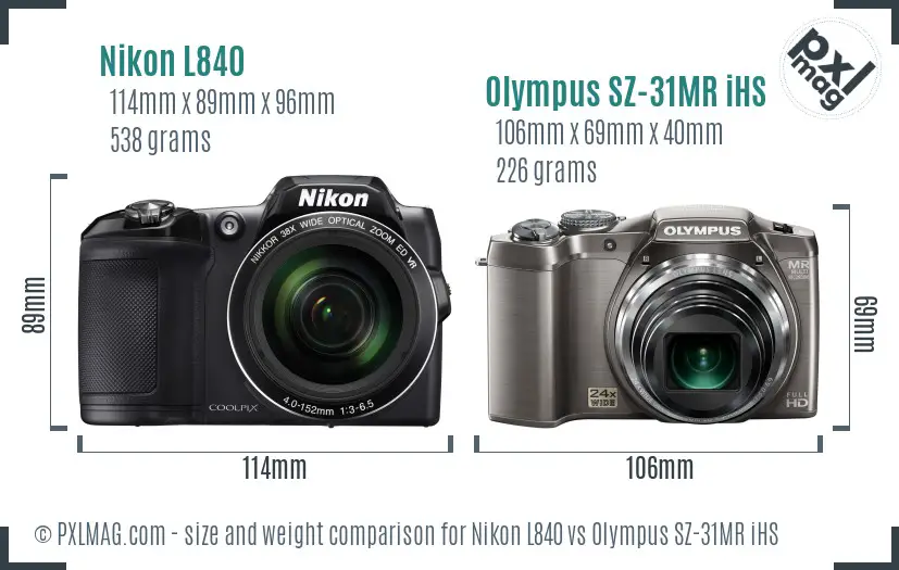 Nikon L840 vs Olympus SZ-31MR iHS size comparison