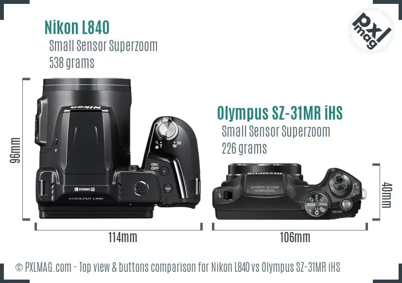 Nikon L840 vs Olympus SZ-31MR iHS top view buttons comparison
