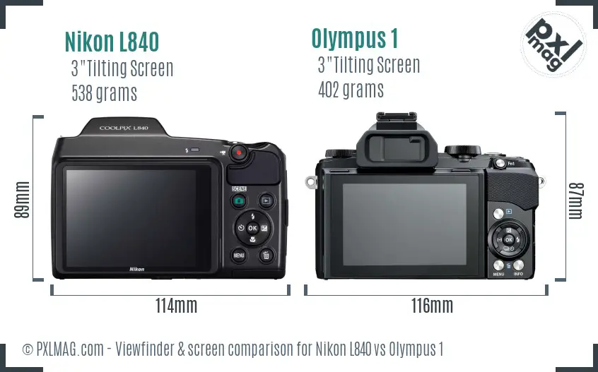 Nikon L840 vs Olympus 1 Screen and Viewfinder comparison