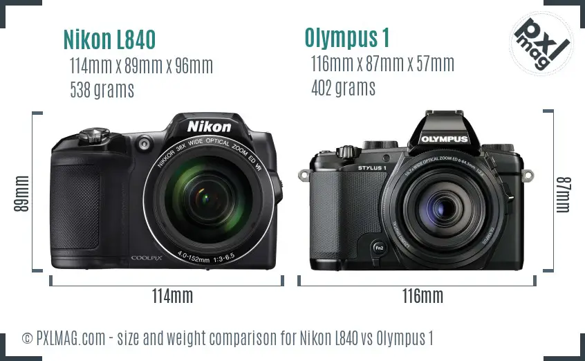 Nikon L840 vs Olympus 1 size comparison
