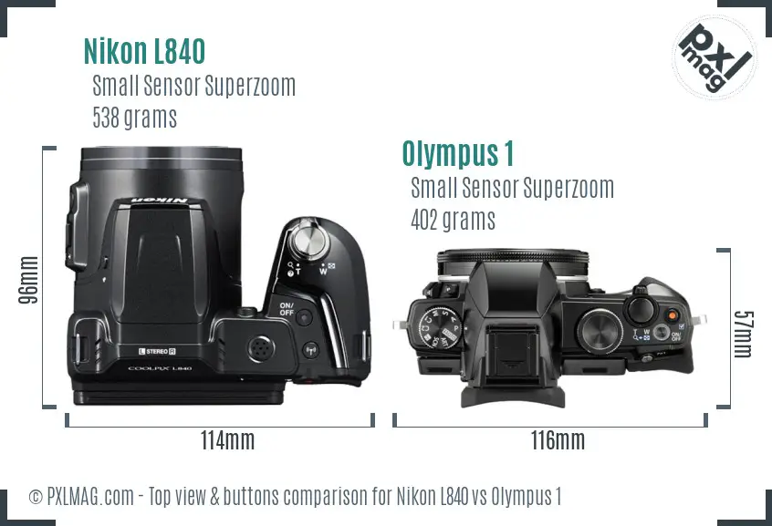 Nikon L840 vs Olympus 1 top view buttons comparison