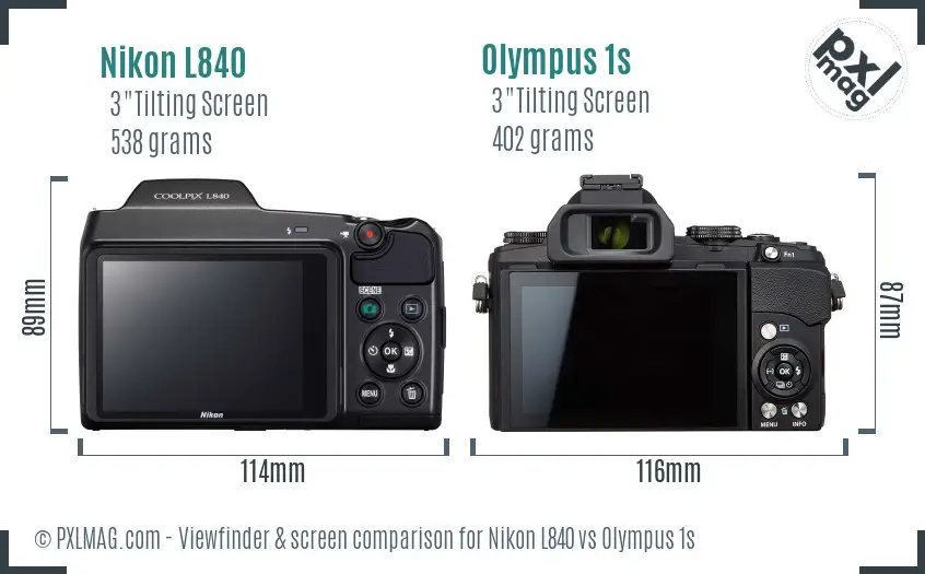 Nikon L840 vs Olympus 1s Screen and Viewfinder comparison