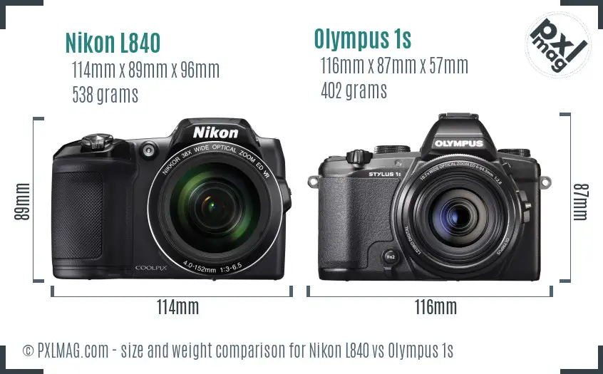 Nikon L840 vs Olympus 1s size comparison