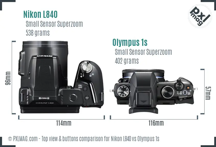 Nikon L840 vs Olympus 1s top view buttons comparison
