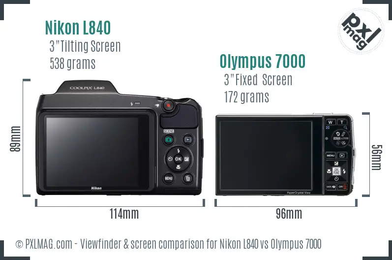 Nikon L840 vs Olympus 7000 Screen and Viewfinder comparison