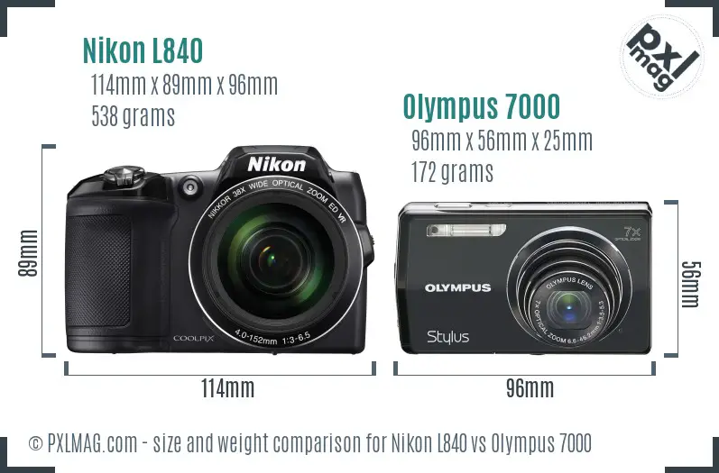 Nikon L840 vs Olympus 7000 size comparison