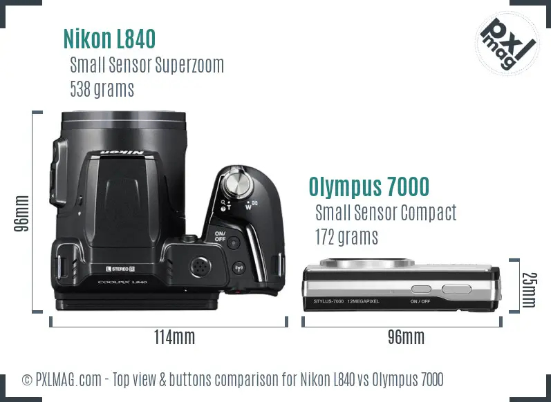 Nikon L840 vs Olympus 7000 top view buttons comparison