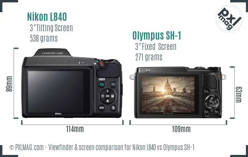 Nikon L840 vs Olympus SH-1 Screen and Viewfinder comparison