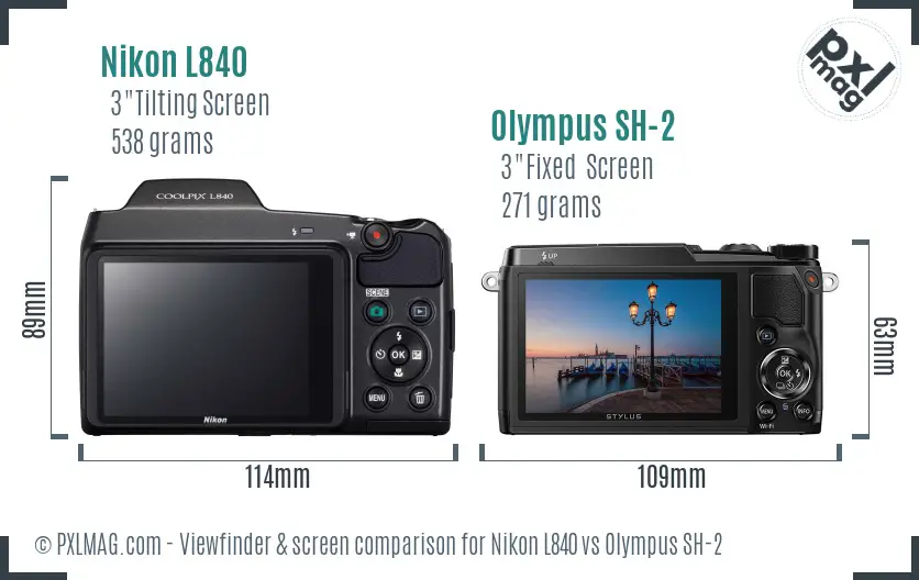 Nikon L840 vs Olympus SH-2 Screen and Viewfinder comparison