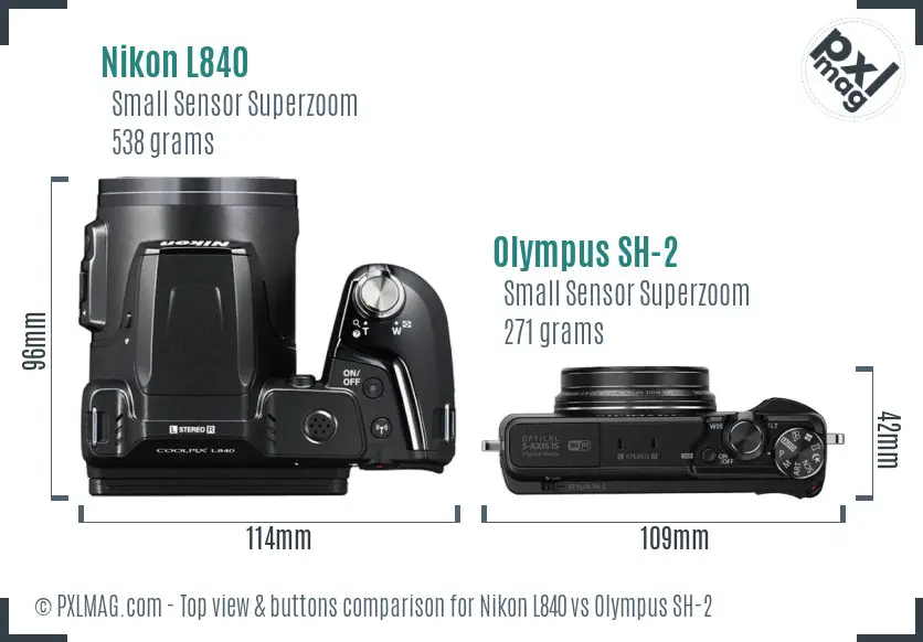 Nikon L840 vs Olympus SH-2 top view buttons comparison