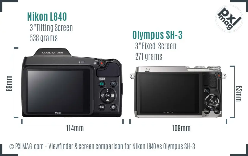Nikon L840 vs Olympus SH-3 Screen and Viewfinder comparison