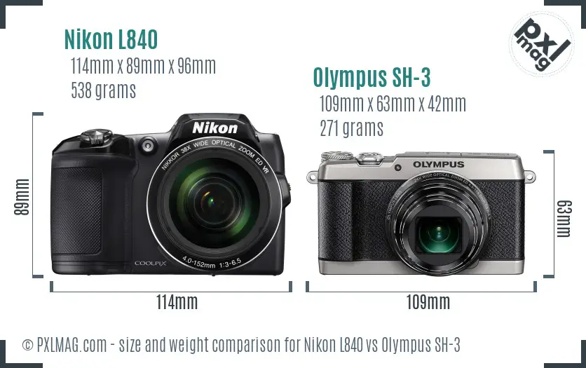 Nikon L840 vs Olympus SH-3 size comparison