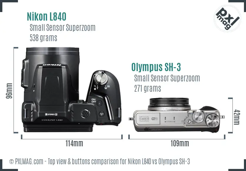 Nikon L840 vs Olympus SH-3 top view buttons comparison