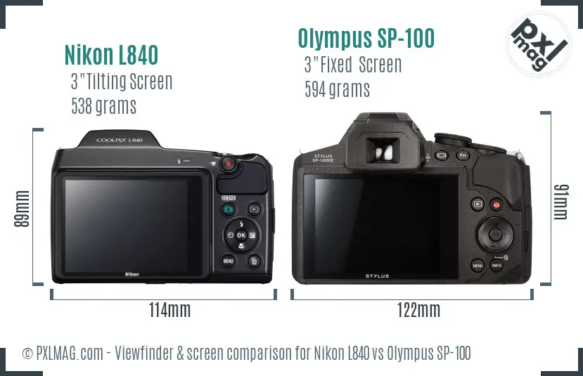 Nikon L840 vs Olympus SP-100 Screen and Viewfinder comparison