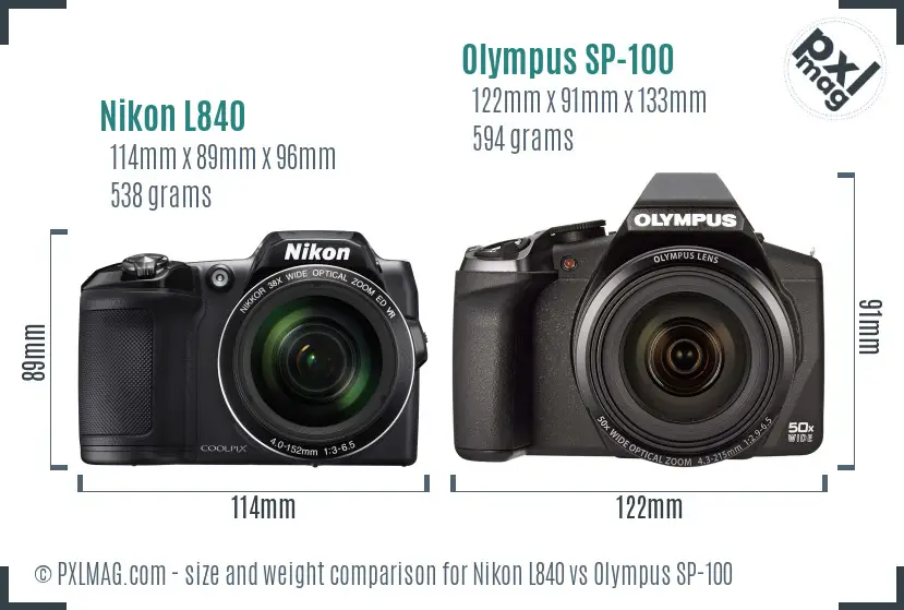 Nikon L840 vs Olympus SP-100 size comparison