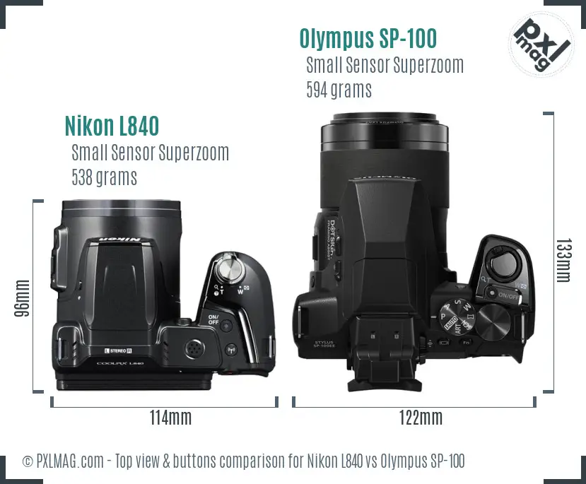 Nikon L840 vs Olympus SP-100 top view buttons comparison