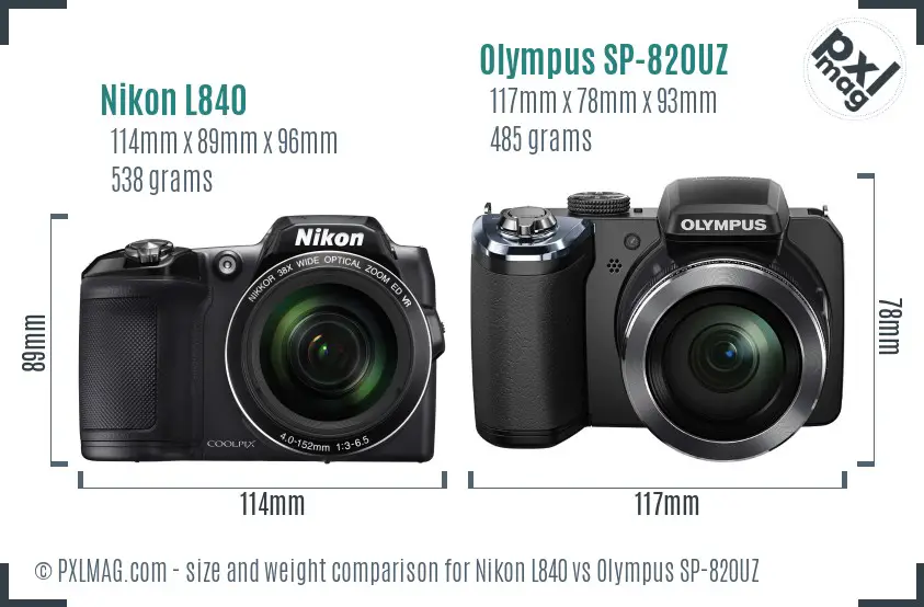 Nikon L840 vs Olympus SP-820UZ size comparison